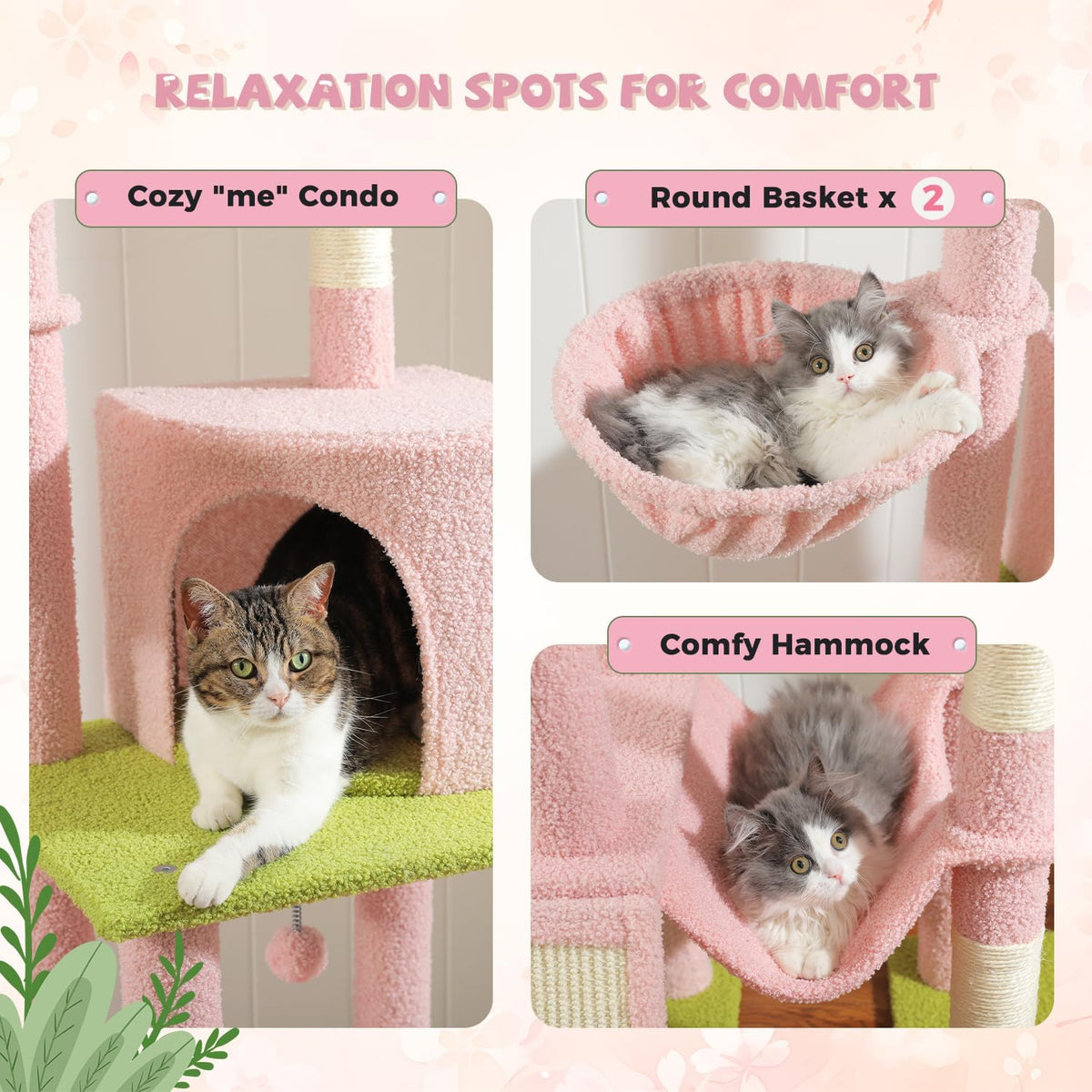 PAWZ Road Pink Cat Tree, Floor to Ceiling Cat Tower with Adjustable Height(85-112 Inches), 7 Tiers