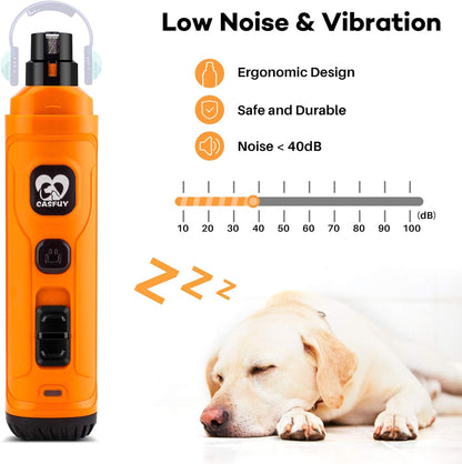 Casfuy Dog Nail Grinder with 2 LED Light - New Version 2-Speed Powerful Electric Pet Nail Trimmer