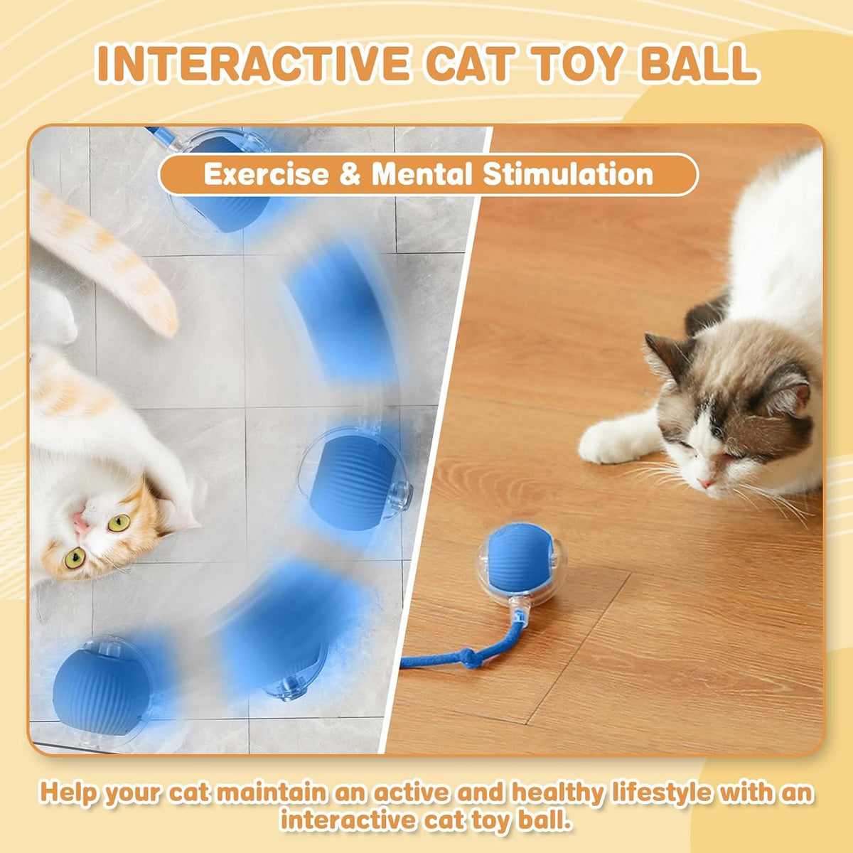 Interactive Cat Toys for Indoor Cats, Rechargeable 360° Automatic Moving Cat Toy for Bored Indoor