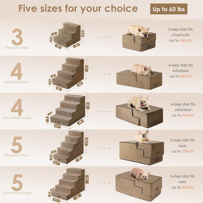 EHEYCIGA Dog Stairs for High Bed 25" H, 5-Step Extra Wide Dog Steps for Bed, Pet Steps for Small