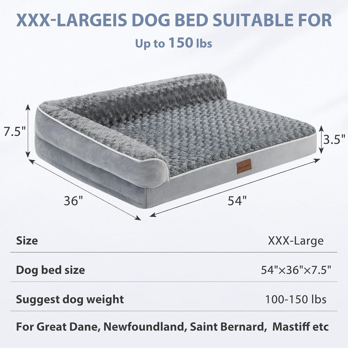 BFPETHOME Orthopedic Dog Bed for Extra Large Dogs-Big Waterproof Sofa Dog Bed with Removable