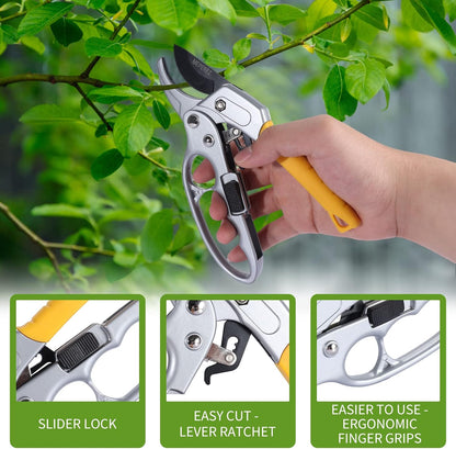 Ultra Sharp Germany Steel Pruning Shears - Cuts 3X Easier, Weak Hand Arthritis Snips