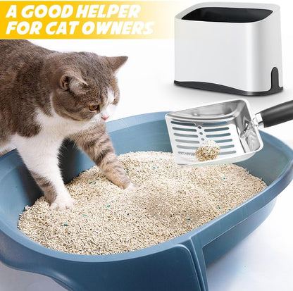 Cat Litter Scooper with Holder, Stainless Steel Cat Litter Scoop, Kitty Poop Scooper Stand for