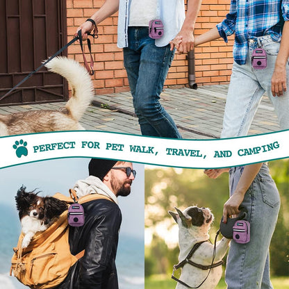 PetAmi Dog Poop Bag Holder for Leash, Dog Waste Dispenser with Clip for Puppy Walking, Purple