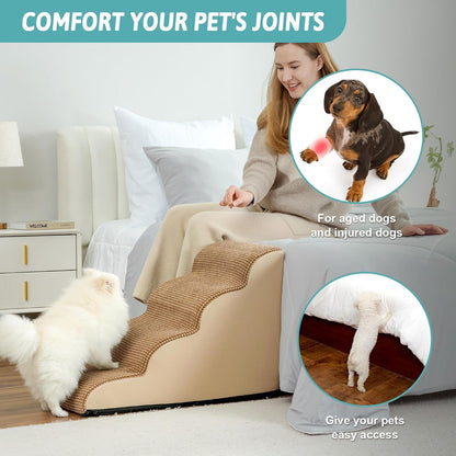 Dog Stairs for Small Dogs 19.7" H, Curved Dog Step for Puppy, Older or Cat, Medium Pet Ramp for