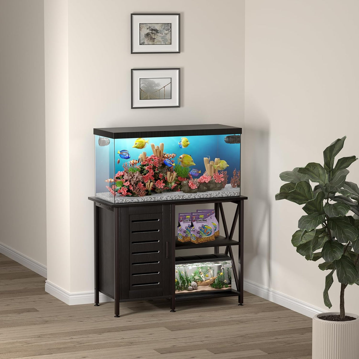 40-50 Gallon Fish Tank Stand, Aquarium Stand with Cabinet Accessories Storage, Heavy Duty Metal