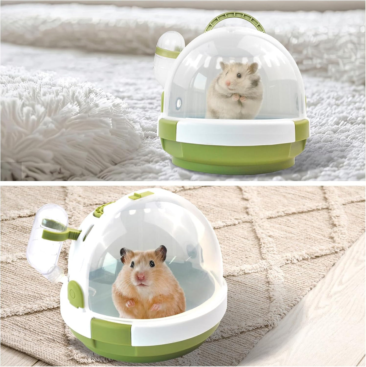 Hamster Carrier Cage with Water Bottle,Portable Dwarf Hamster Travel Carrier Plastic Guinea Pig