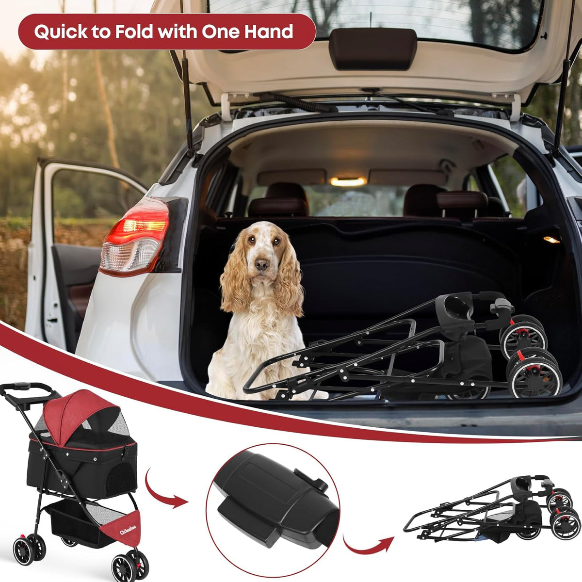 Pet Stroller,Dog Stroller for Small Medium Dogs Cats,3 Wheels,Foldable,with Breathable Mesh
