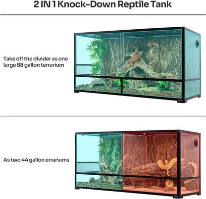 REPTIZOO 88 Gallon Large Reptile Terrarium 48" x 18" x 24" Knock-Down Glass Reptile Tank with