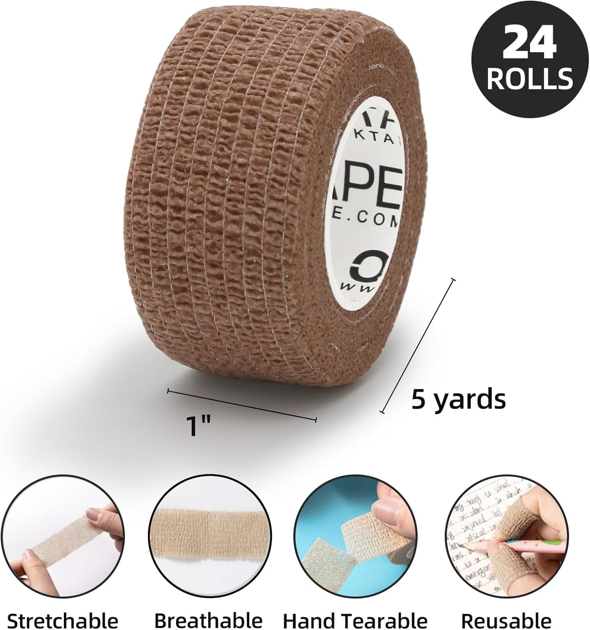 OK TAPE Self Adherent Cohesive Bandages Wrap - 24Packs, 1" x 5 Yards, Non-Woven Self Adhesive