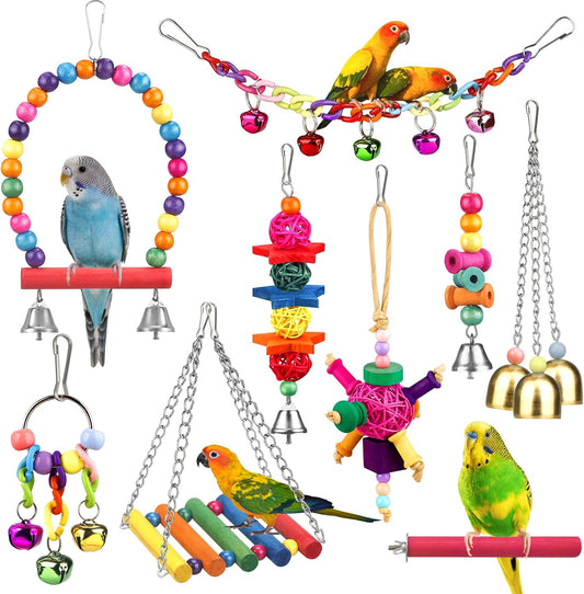 Bird Toys for Conures with Colorful Ladder Hammock Bird Cage Accerious Bird Perch Stand Chewing
