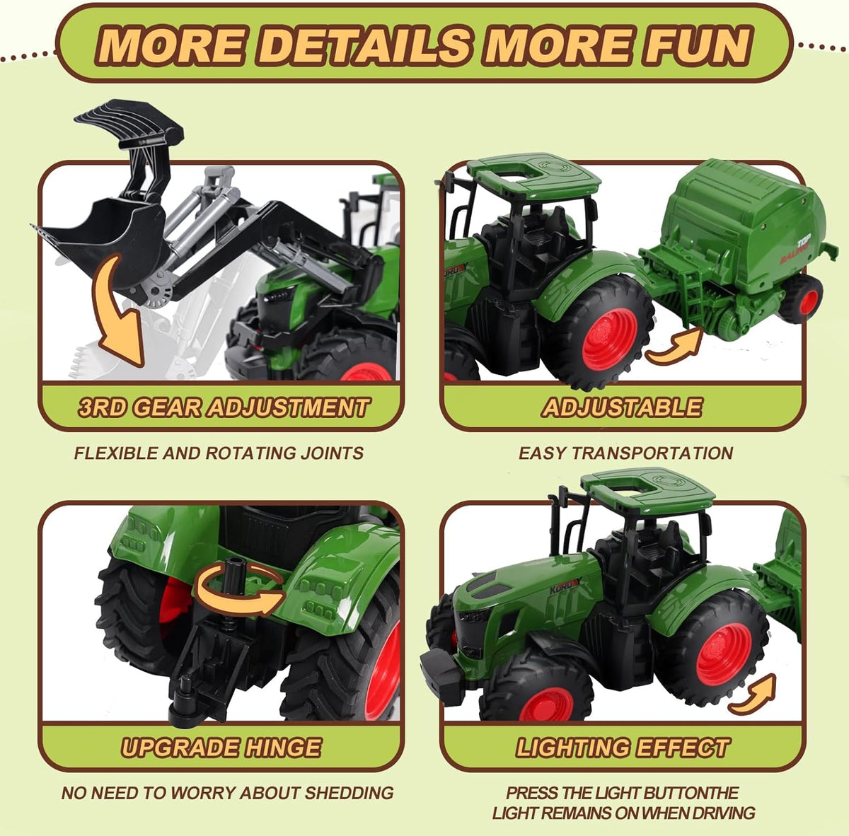 Farm Tractor Toys Set Bale Haying Round Baler with Barn Farmer,Cow,Farm Tools,Tree Farm Tractor Pla