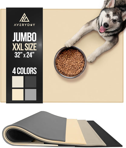 AVERYDAY 32x24'' Silicone Dog Mat for Food and Water, 0.63'' Edge Dog Food Bowl Mats for Floor