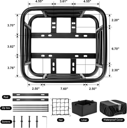 Bike Basket Rear with Liner,Waterproof Cover,Cargo Net Large Rear Bike Basket,Heavy Duty Bicycle