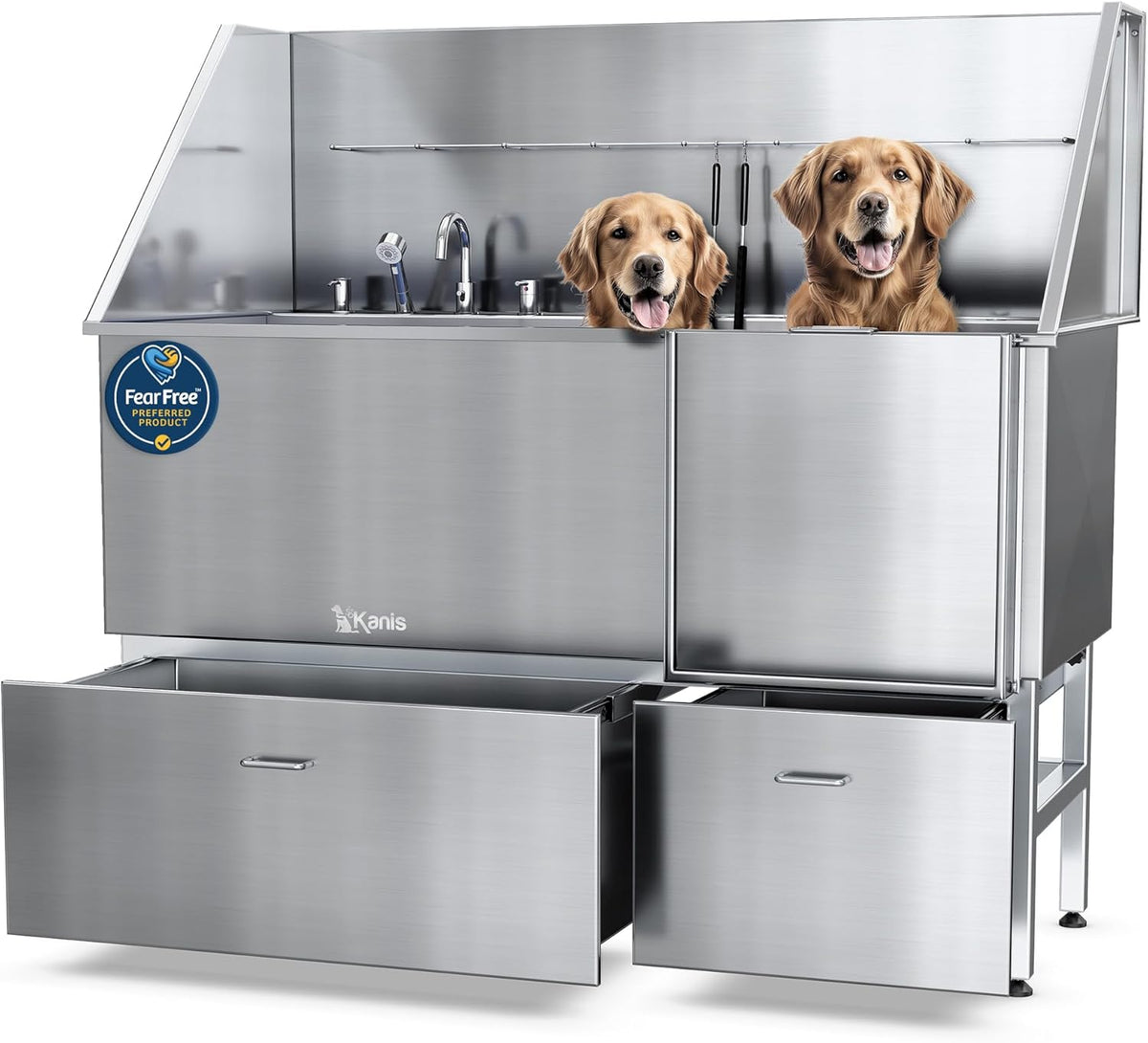 KANIS Professional Dog Washing Station - 304 Stainless Steel Pet Wash Sink & Grooming Bath Tub for