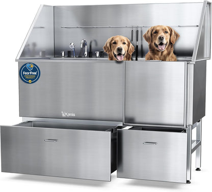 KANIS Professional Dog Washing Station - 304 Stainless Steel Pet Wash Sink & Grooming Bath Tub for