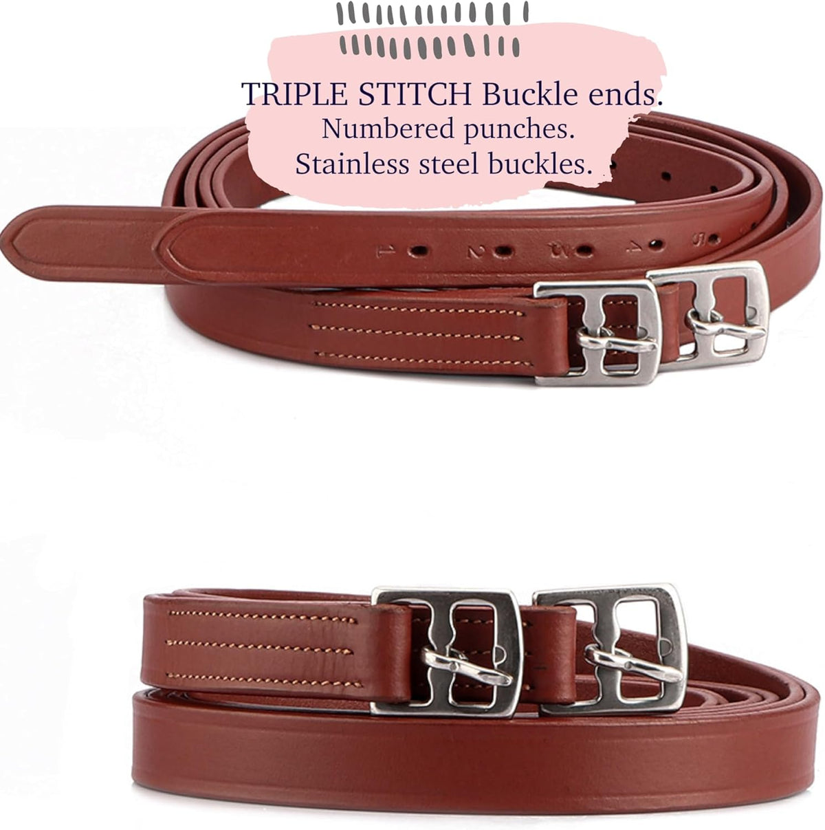 SIE 46”/ 48” / 54” / 56" / 60” English Premium Leather Stirrup Leathers Kids/Adult