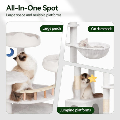 85in Tall Cat Tower for Heavy Duty Big Cats, Large Cat Tree with Scratching Post, Plush Perches