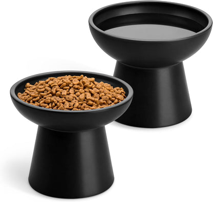 vancasso Ceramic Elevated Cat Bowls 2-Pack - 6.2" Extra Wide Raised Cat Food & Water Dishes, 5.1"