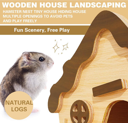 Wooden Hamster Platform and Dwarf Hamster House,Cute Syrian Hamster Tiny House Hideout,Large