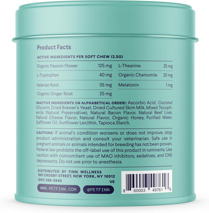 Finn Calming Aid for Dogs - Natural Calming Chews with Melatonin to Support Stress, Separation &