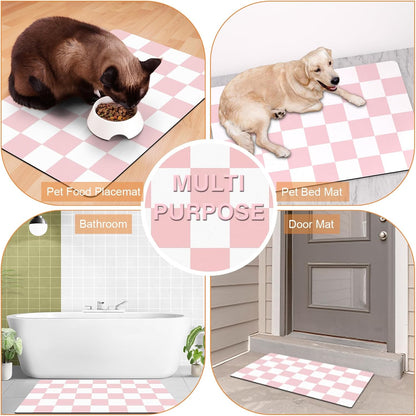 Checkered Dog Cat Feeding Mat, 17'' x 28'' Large Dog Food Mats, Absorbent Pet Feeding Mat for Food