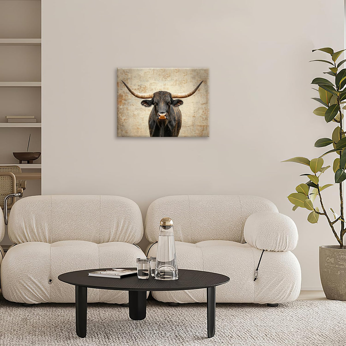 Rustic Highland Cow Pictures Wall Art, Farmhouse Black Cow Bathroom Wall Decor Animal Framed