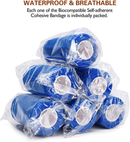 TOBWOLF 12PCS Self Adhesive Bandage, 4" x5yd / 10cmx4.5m Elastic Cohesive Bandage Wrap Athletic