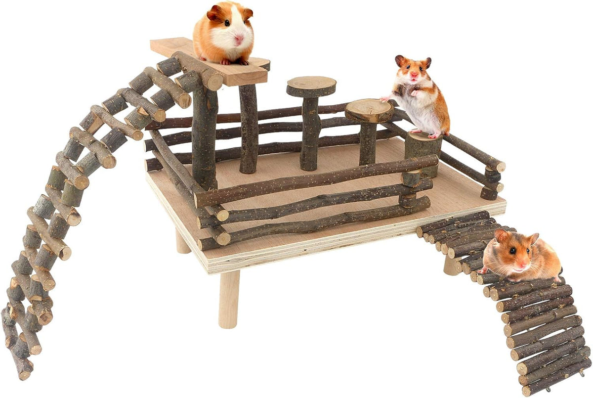 HOSUKKO Hamster Climbing Toys Wooden Hamster Playing Activity Set, Hamster Activity Playground
