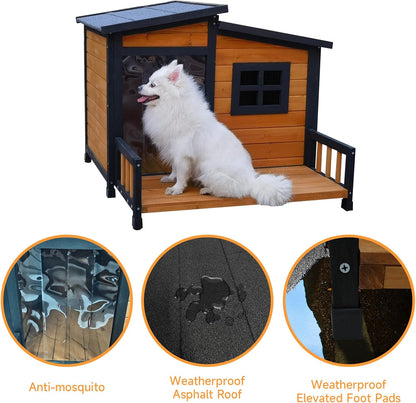 Large Indoor Outdoor Dog House,Wood Insulated Dog House,Weatherproof Outside Shelter with Elevated