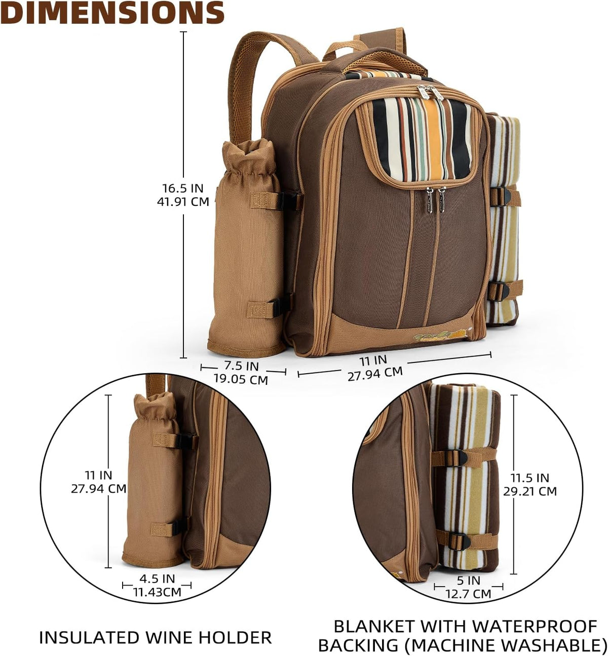 apollo walker Picnic Backpack Bag for 2 Person with Cooler Compartment, Detachable Bottle/Wine