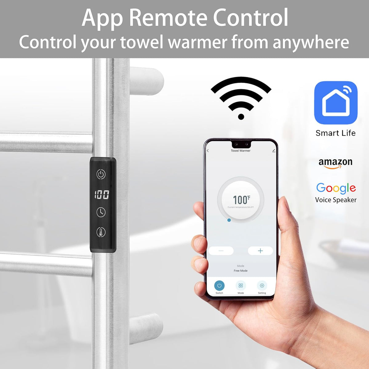 KEG Smart WiFi Towel Warmer Wall Mounted with Built-in Timer and Temperature Adjust Control, 8 Bars