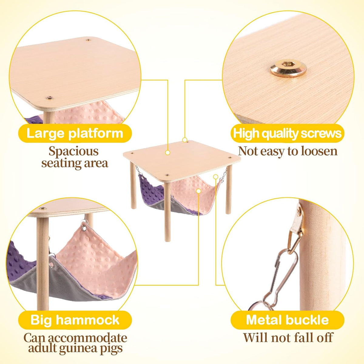 Enlarged Guinea Pig Hammock with Wooden Stand,Small Animal Hanging Bed Large Platform for Guinea