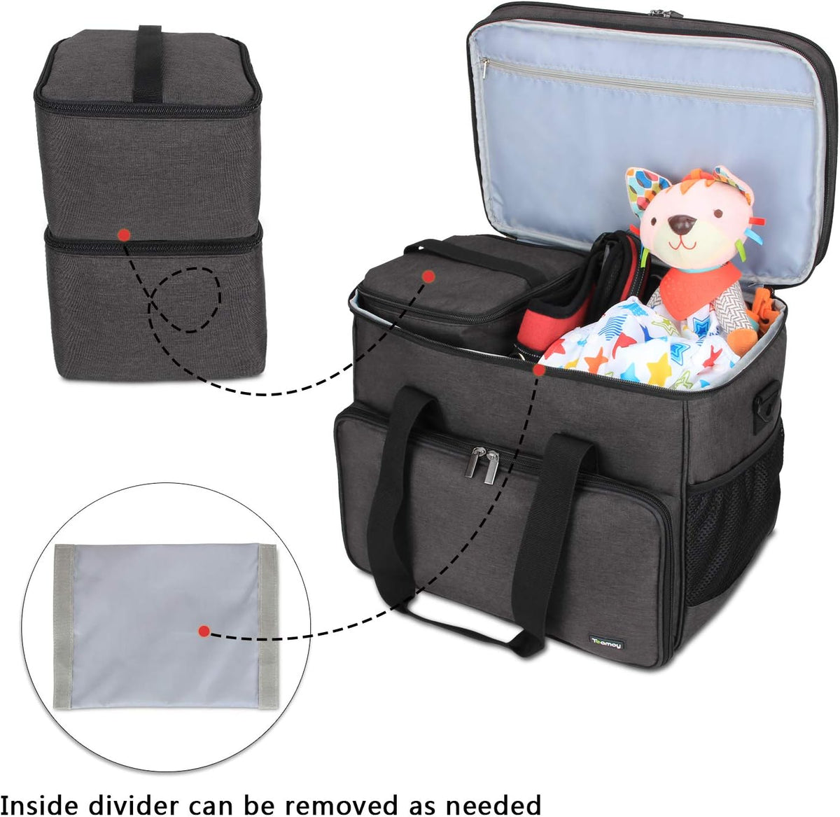 Teamoy Double Layer Dog Travel Bag, Dog Bag for Supplies with 2 Silicone Collapsible Bowls, 2 Food