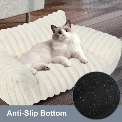 Cute Cat Couch Bed for Indoor Cats, Fluffy Pet Cat Sofa with Premium Soft Corduroy Fleece, Cute