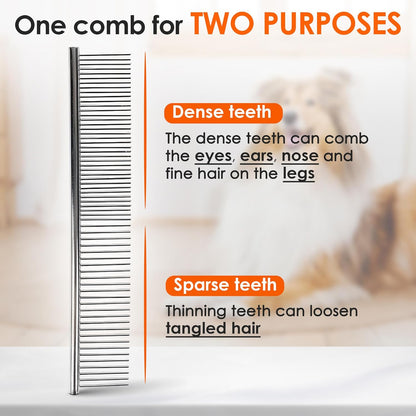 Dog Comb to Remove Tangles and Knots, Cat Comb with Stainless Steel Teeth and Non-Slip Handle, Dog