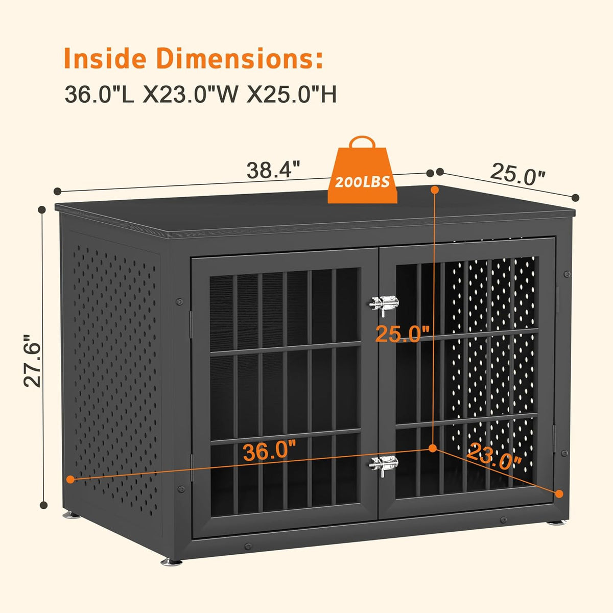 38" Heavy Duty Dog Crate Furniture for Large and Medium Dogs,Wooden Metal Kennel for High Anxiety