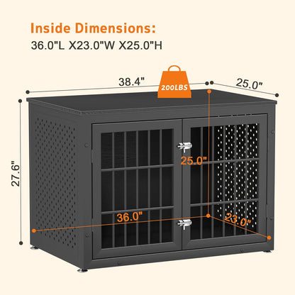 38" Heavy Duty Dog Crate Furniture for Large and Medium Dogs,Wooden Metal Kennel for High Anxiety