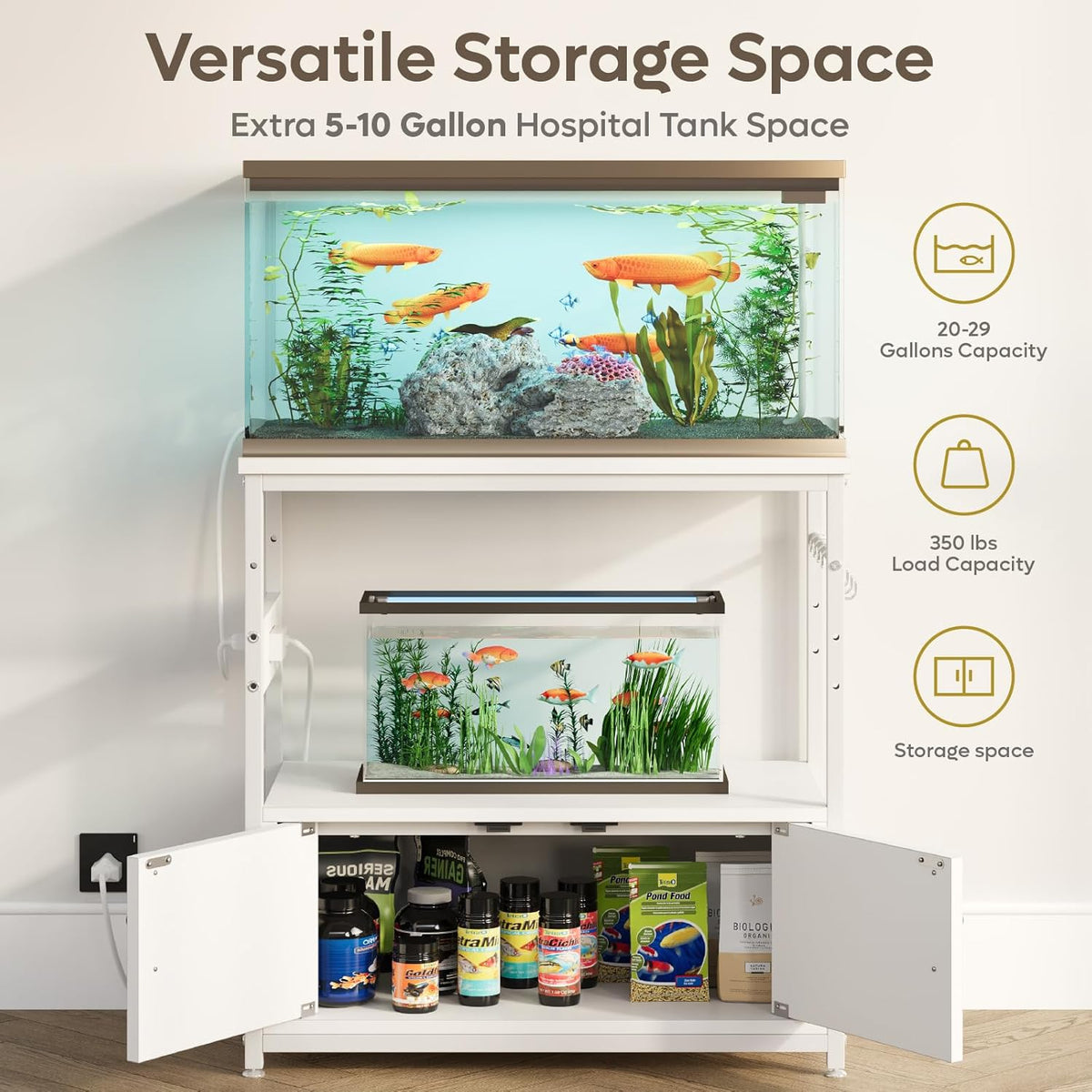 Bestier 20-29 Gallon Fish Tank Stand with Power Outlets, Metal Long Aquarium Stand with Storage