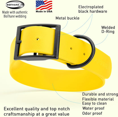 Dogline Biothane Waterproof Dog Collar Strong Coated Nylon Webbing with Black Hardware Odor- Proof
