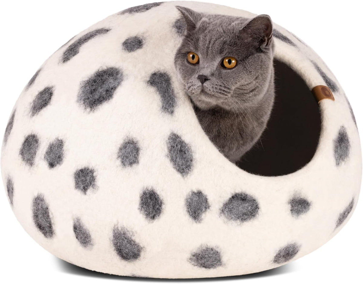 MEOWFIA Cat Cave – Premium Felt Cat Bed for Indoor Cats, Handmade 100% Merino Wool (Medium, Snow