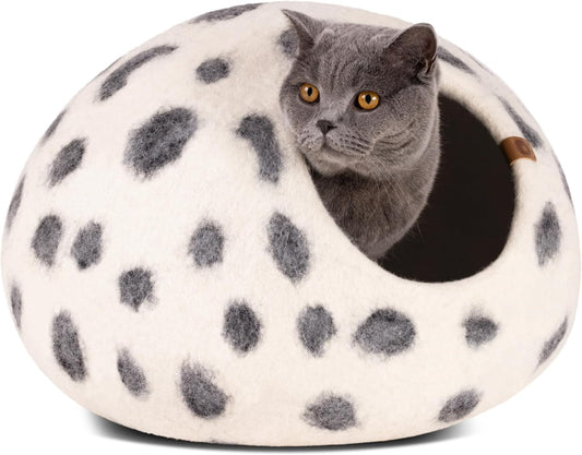 MEOWFIA Cat Cave – Premium Felt Cat Bed for Indoor Cats, Handmade 100% Merino Wool (Medium, Snow
