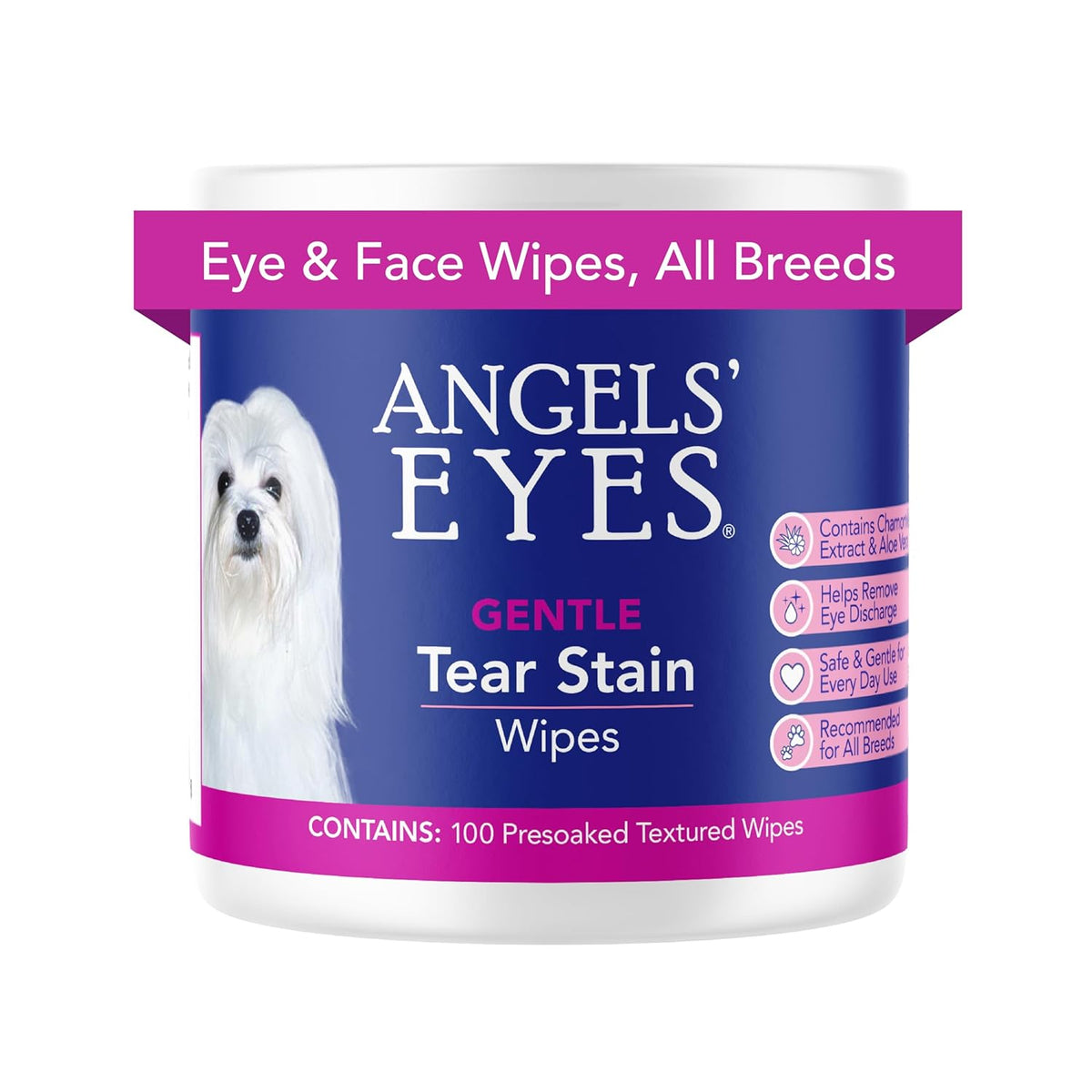 ANGELS' EYES Gentle Tear Stain & Pet Eye Wipes for All Dogs & Cats Textured Grooming Wipes Remove
