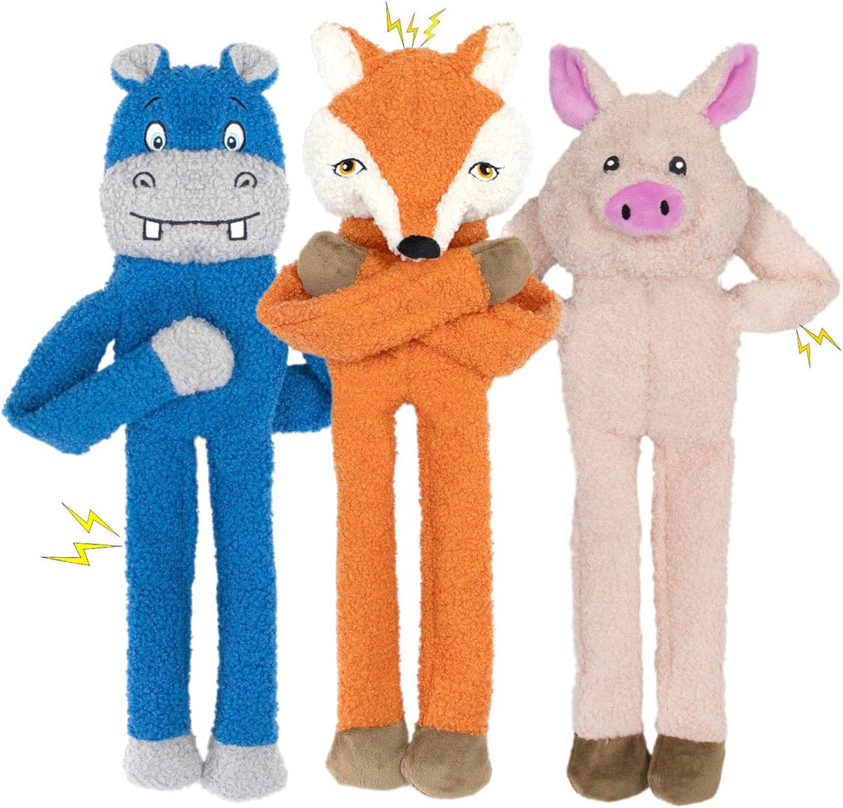 3 Pack No Stuffing Crinkle Squeaky Interactive Plush Dog Toys for Aggressive Chewers to Keep Puppy