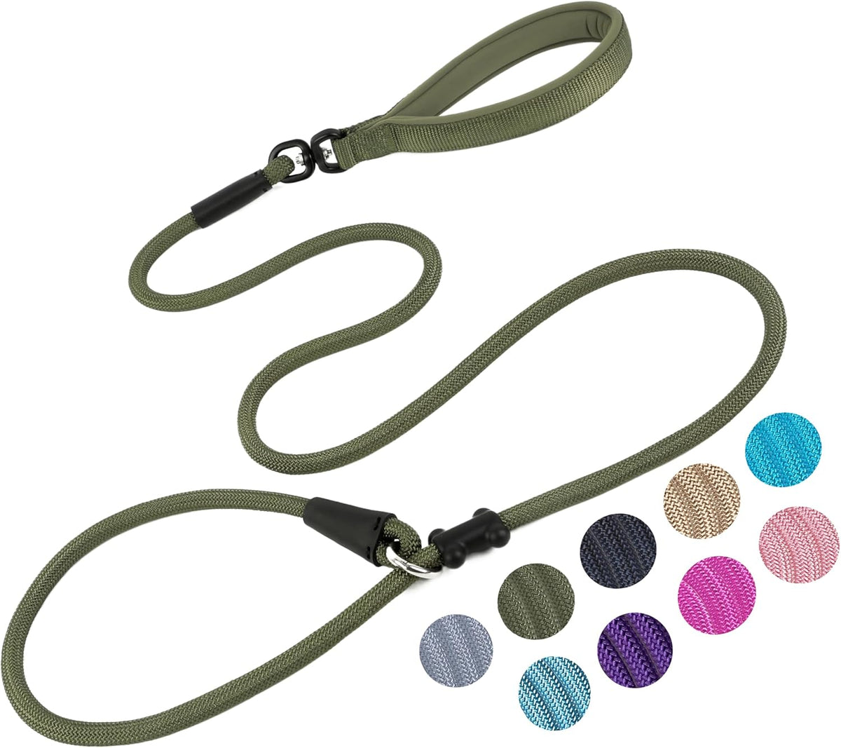 Slip Lead Dog Leash，Strong Nylon Rope Leash and Padded Handle,No Pull Outdoor Walking Training Lead