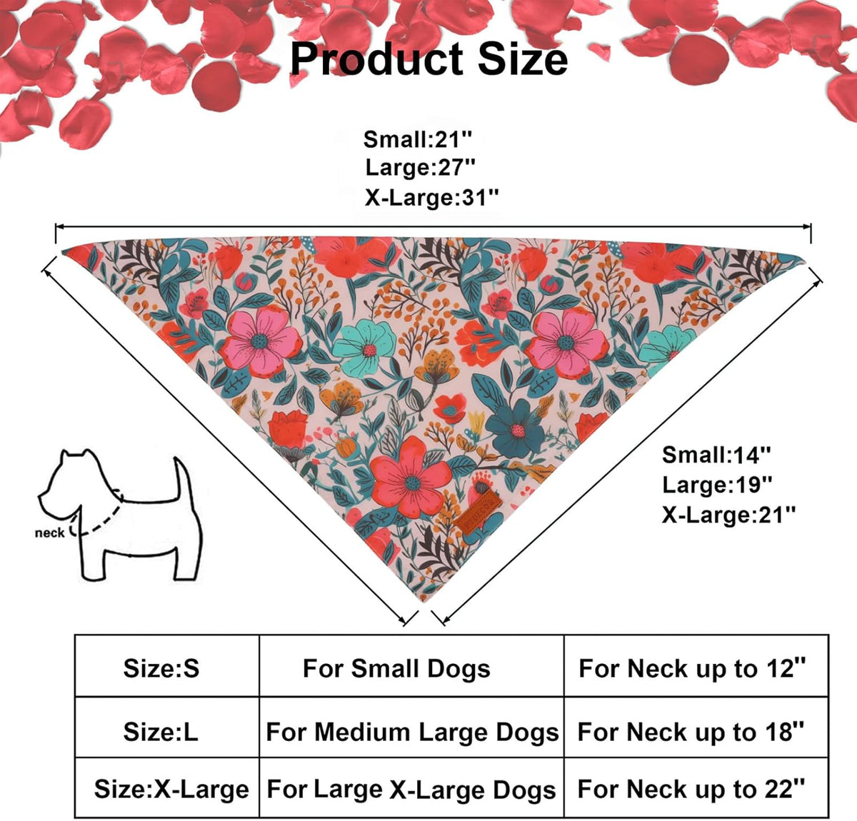 PTDECOR Flower Dog Bandana,2 Pcs Floral Reversible Dog Scarf, Multi Size, Triangle Pet Bandanas for