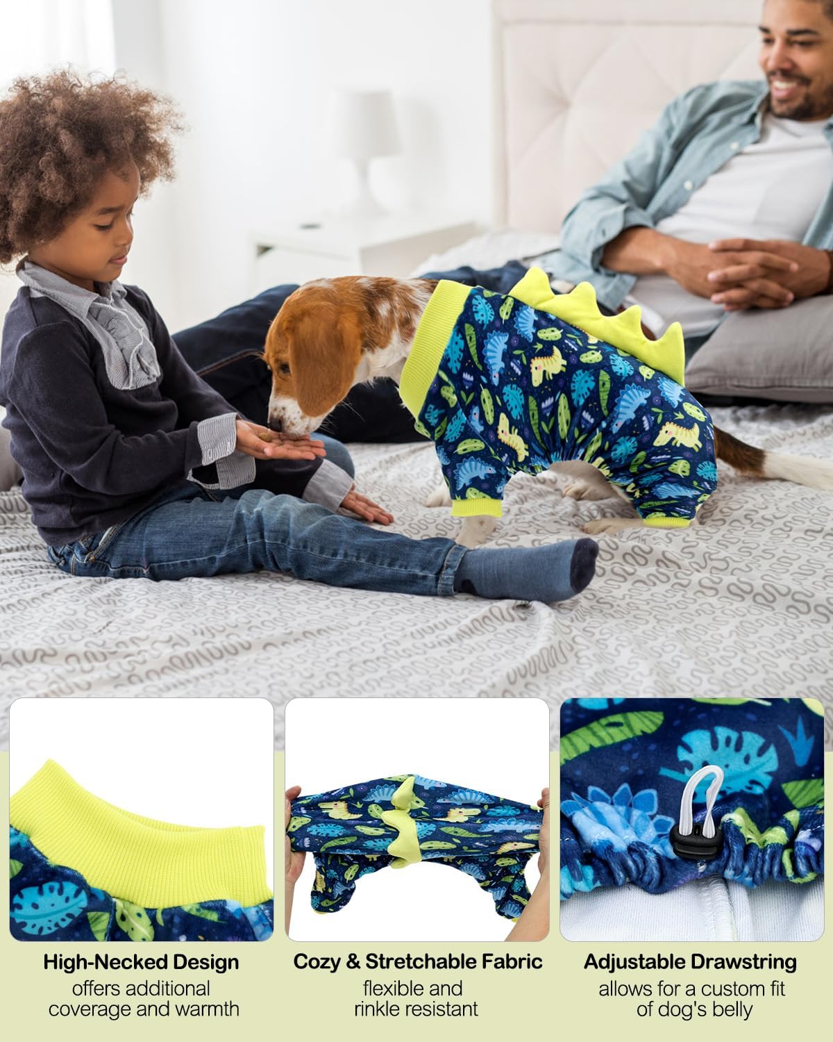 CuteBone Dinosaur Costume Dog Pajamas, Stretchy Spandex Crystal Velvet Sleepwear Coat for Small