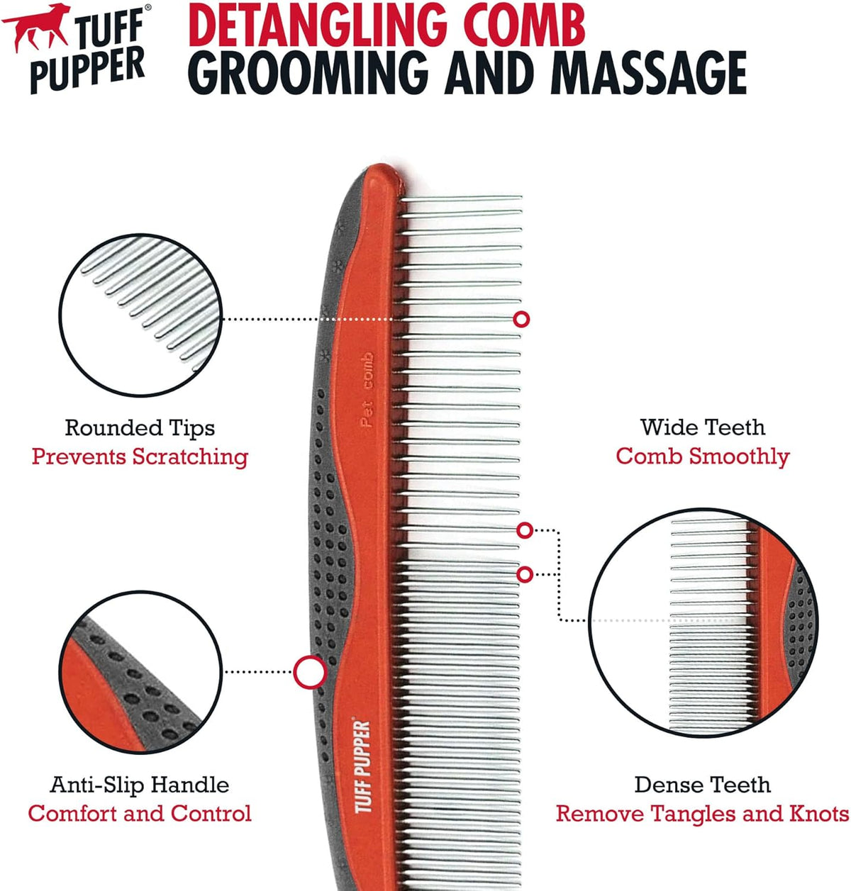Tuff Pupper Dog Grooming Comb Set | Easily & Safely Remove Dead, Matted Knotted Hair | Ergonomic