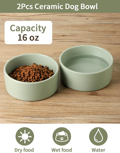 UBEE Ceramic Dog Bowl Set of 2, 5.1 inch Dog Dish Cat Food Bowl for Small Dogs and Large Cat, Pet