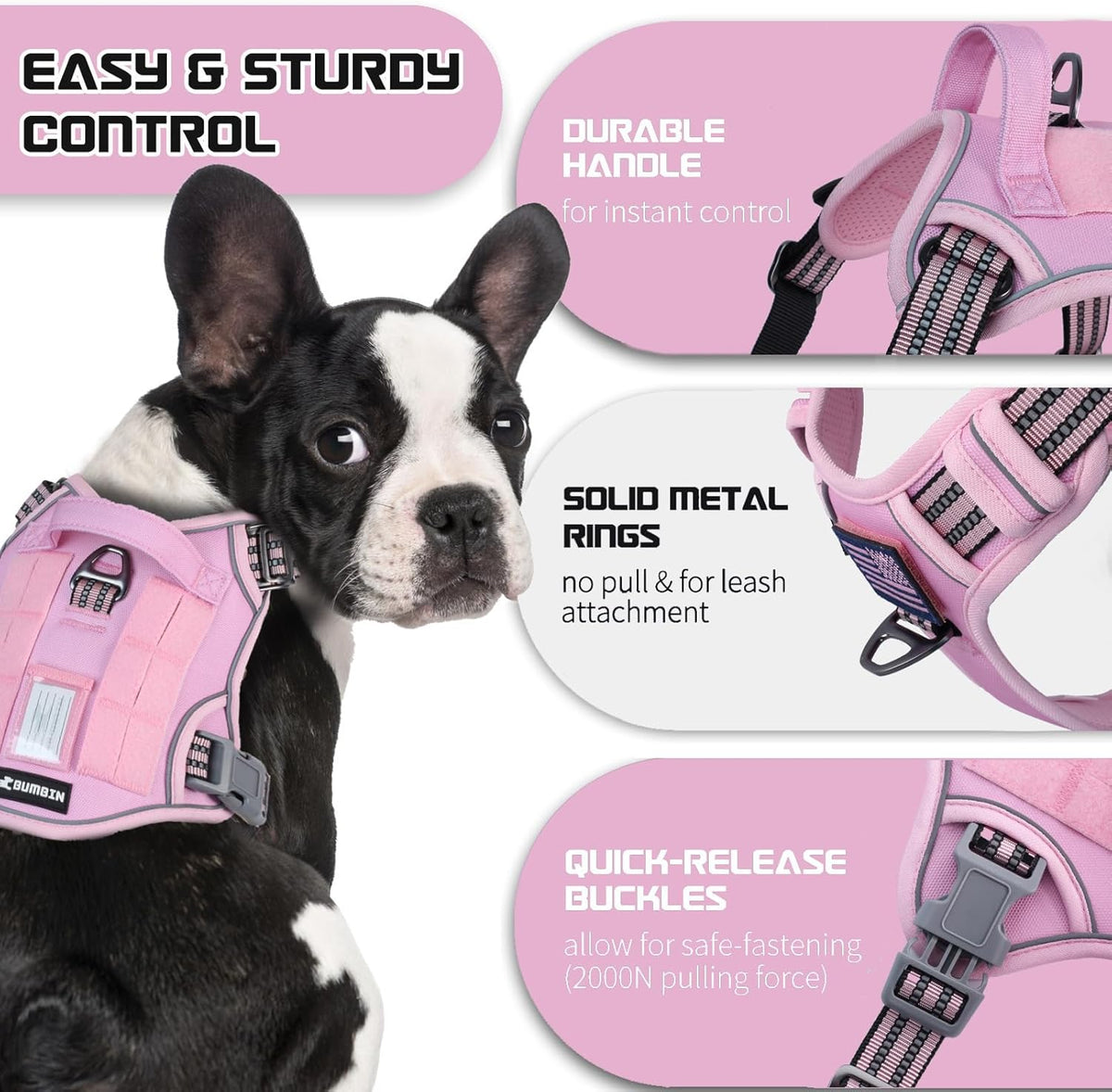 BUMBIN Tactical Dog Harness for Medium Dogs No Pull, Famous TIK Tok No Pull Puppy Harness, Fit